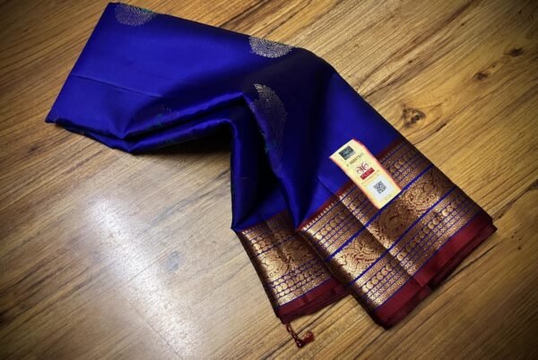 Royal Blue Silk Saree with Maroon Pallu and Rich Gold Zari Border