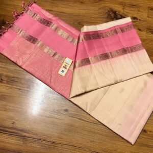 Luxurious Golden Cream & Rani Pink Soft Silk Saree with Traditional Zari Work
