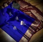 Royal Blue Silk Saree with Maroon Pallu and Rich Gold Zari Border