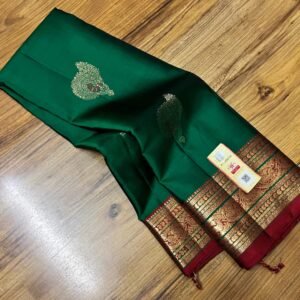 Emerald Green Silk Saree with Maroon Pallu and Rich Gold Zari Border
