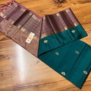 Luxurious Teal Green & Mauve Purple Soft Silk Saree with Heavy Gold Zari Weave