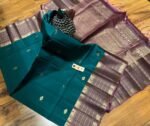 Luxurious Teal Green & Mauve Purple Soft Silk Saree with Heavy Gold Zari Weave