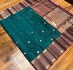 Luxurious Teal Green & Mauve Purple Soft Silk Saree with Heavy Gold Zari Weave