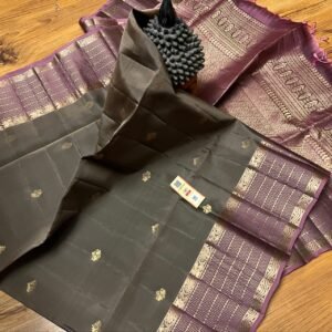 Regal Metallic Grey & Mauve Soft Silk Saree with Antique Gold Zari Weave
