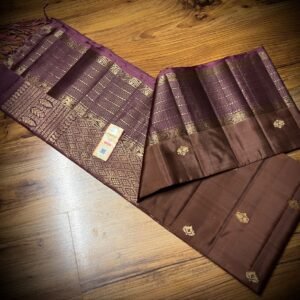 Regal Dark Chocolate & Plum Purple Soft Silk Saree with Rich Antique Gold Zari Weave
